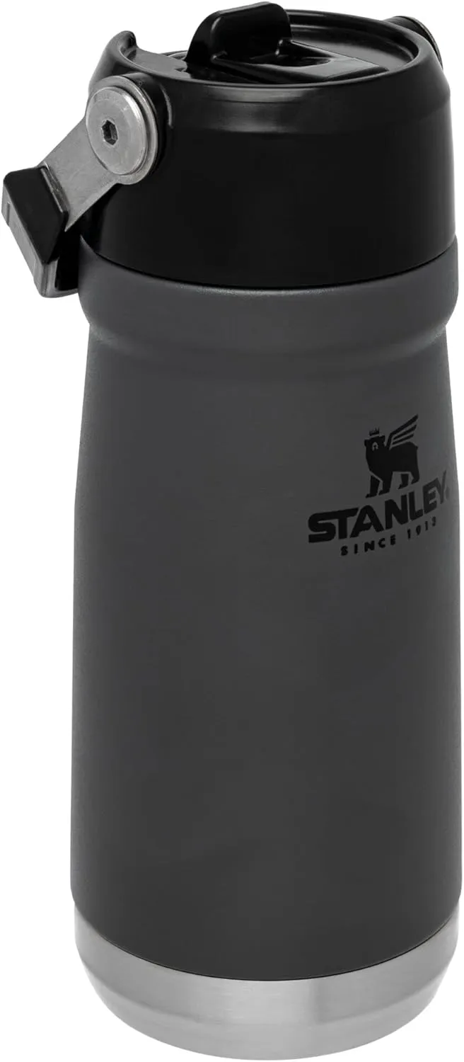 Stanley IceFlow Flip Straw Water Bottle 17 oz | Built-In Straw for Travel and Sports | Lightweight and Leak Resistant | Insulated Stainless Steel | BPA-Free | Charcoal