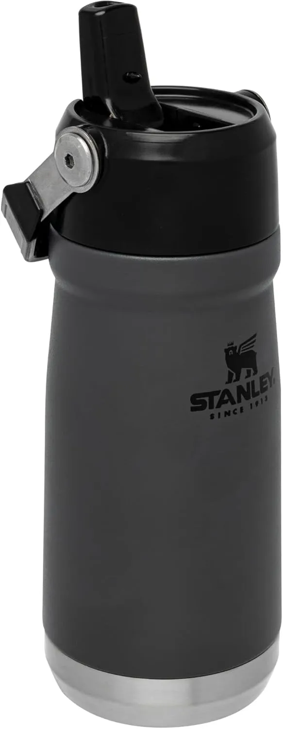 Stanley IceFlow Flip Straw Water Bottle 17 oz | Built-In Straw for Travel and Sports | Lightweight and Leak Resistant | Insulated Stainless Steel | BPA-Free | Charcoal
