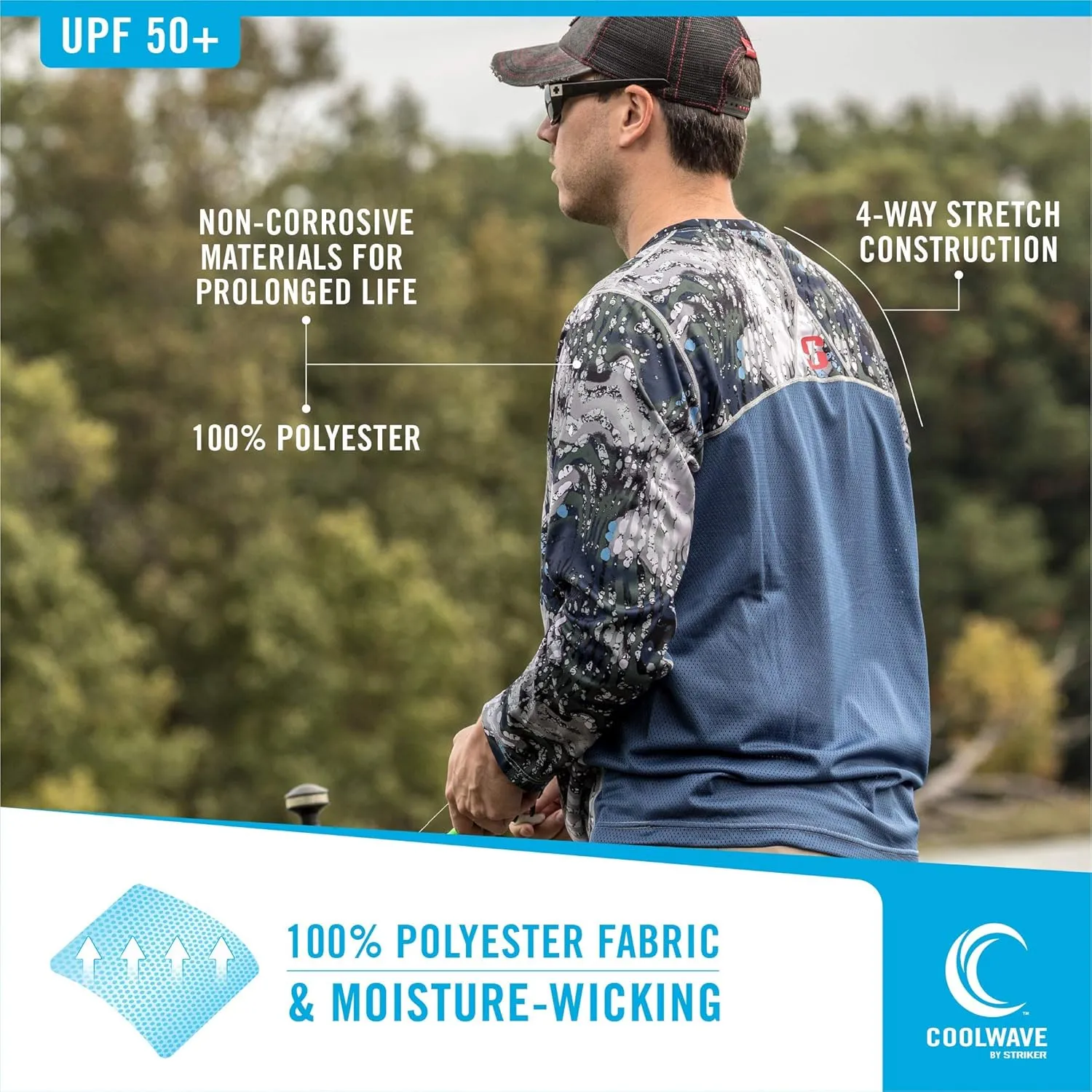 Striker Men's Triumph UPF 50  Ultralight Moisture Wicking Fishing Shirt - Active Long-Sleeve Top w/Vented Underarms & Back