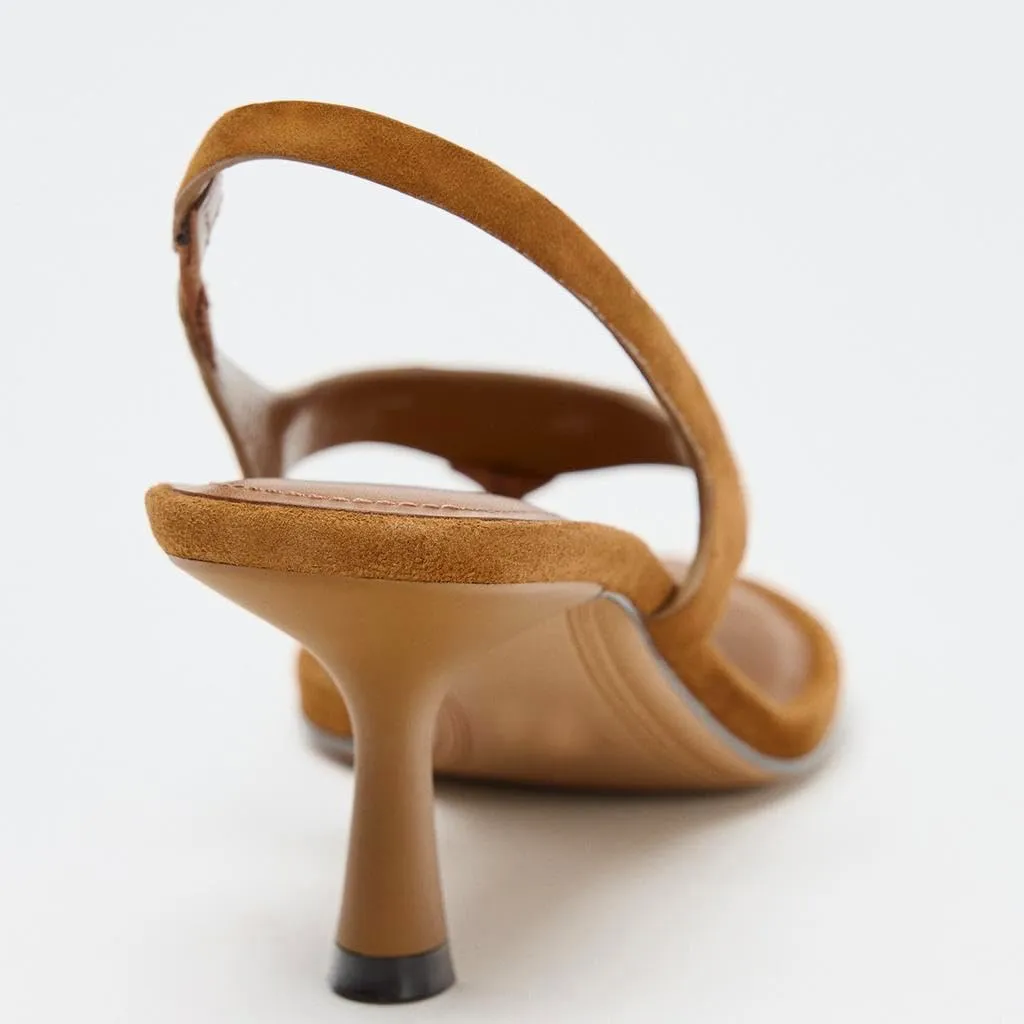 Suede Stiletto Heel Thong Sandals for Women Open Toe Slingback Kitten Heels with Ankle Strap Summer Fashion Flip Flops Heels