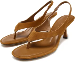 Suede Stiletto Heel Thong Sandals for Women Open Toe Slingback Kitten Heels with Ankle Strap Summer Fashion Flip Flops Heels