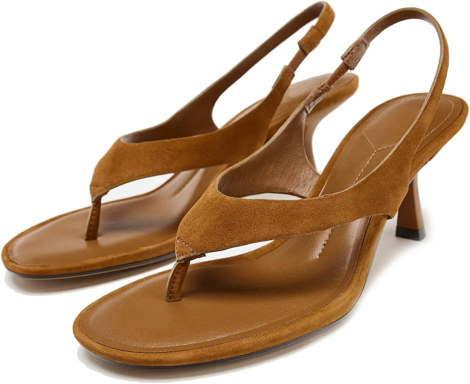 Suede Stiletto Heel Thong Sandals for Women Open Toe Slingback Kitten Heels with Ankle Strap Summer Fashion Flip Flops Heels