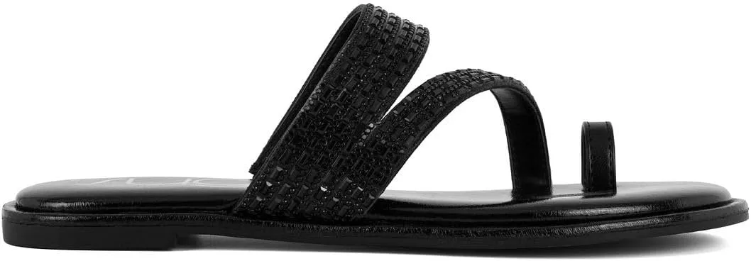 Sugar Women's Strappy Toe Loop Sandals with Cushioned Sole – Open-Toe Slip-On Flip Flops in Vegan Leather