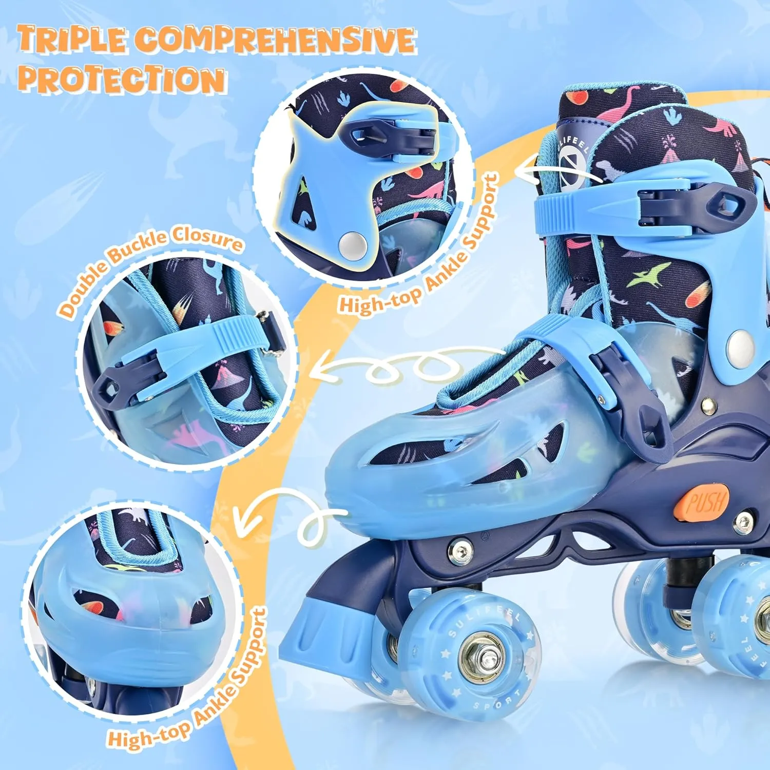 SULIFEEL Roller Skates for Girls Boys Kids Ages 3-10 with Light Up Wheels, Adjustable 4 Sizes for Kids Toddler Beginner Rollerskates