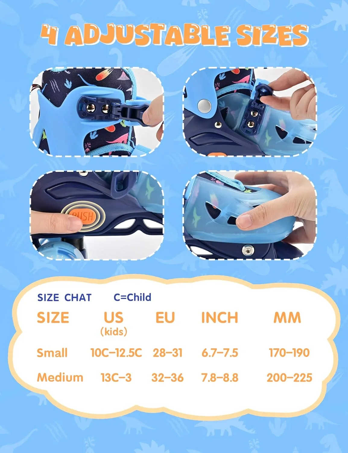 SULIFEEL Roller Skates for Girls Boys Kids Ages 3-10 with Light Up Wheels, Adjustable 4 Sizes for Kids Toddler Beginner Rollerskates