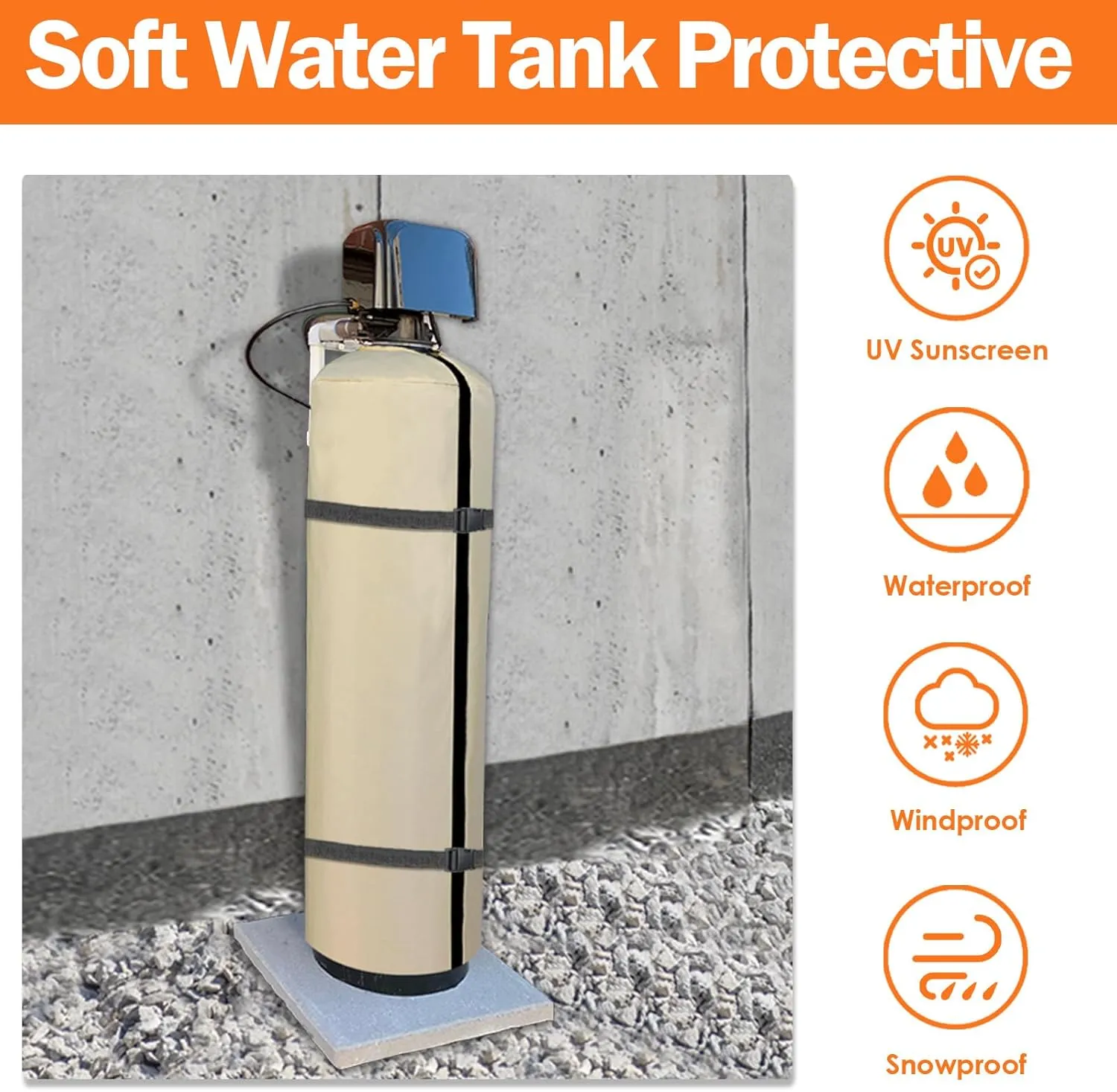 SUNICO Water Softener Cover, 3 Layers Insulated, 11.5''D x 52''H, Beige, Waterproof, UV Resistant