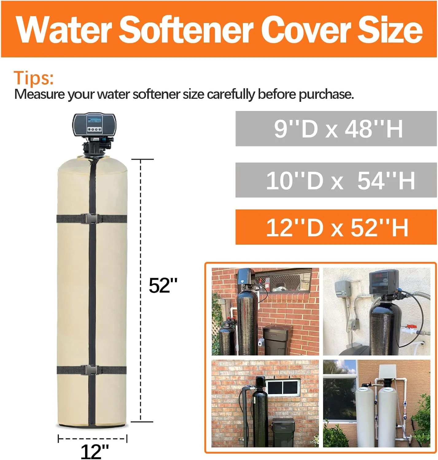 SUNICO Water Softener Cover, 3 Layers Insulated, 11.5''D x 52''H, Beige, Waterproof, UV Resistant
