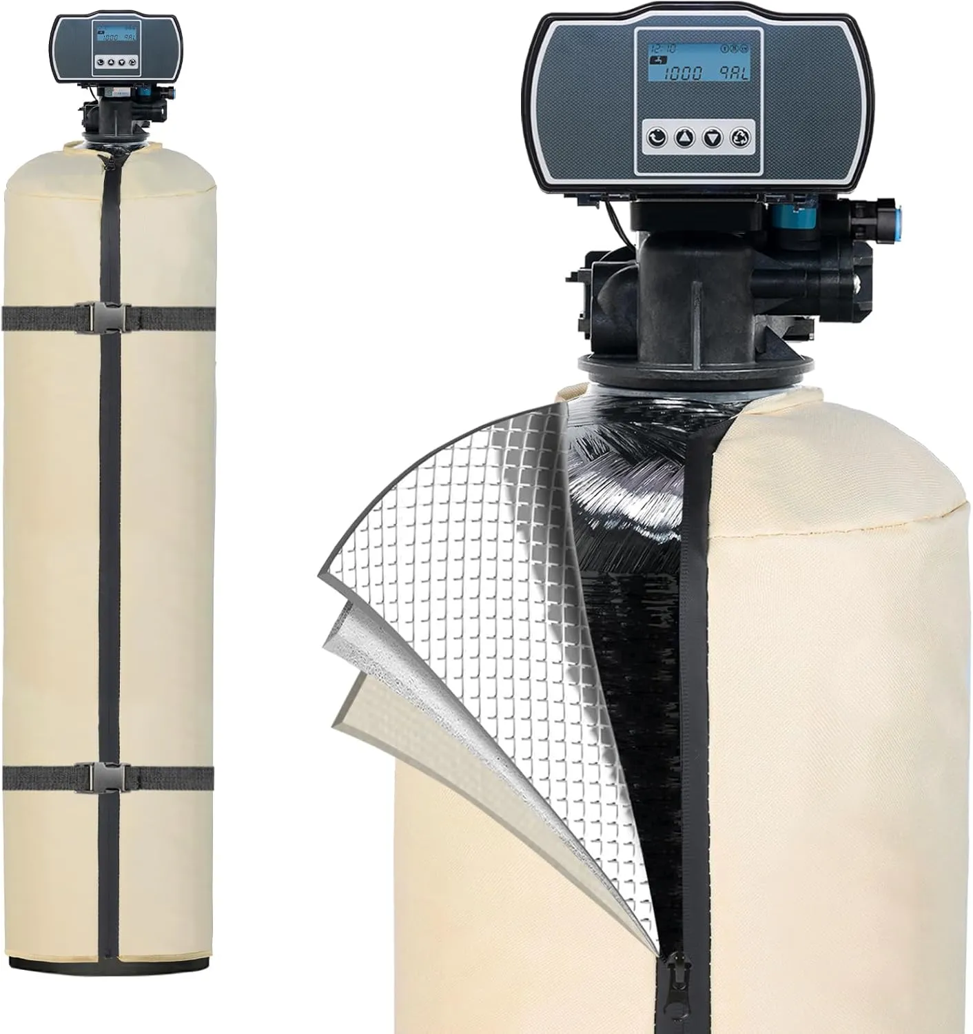 SUNICO Water Softener Cover, 3 Layers Insulated, 11.5''D x 52''H, Beige, Waterproof, UV Resistant