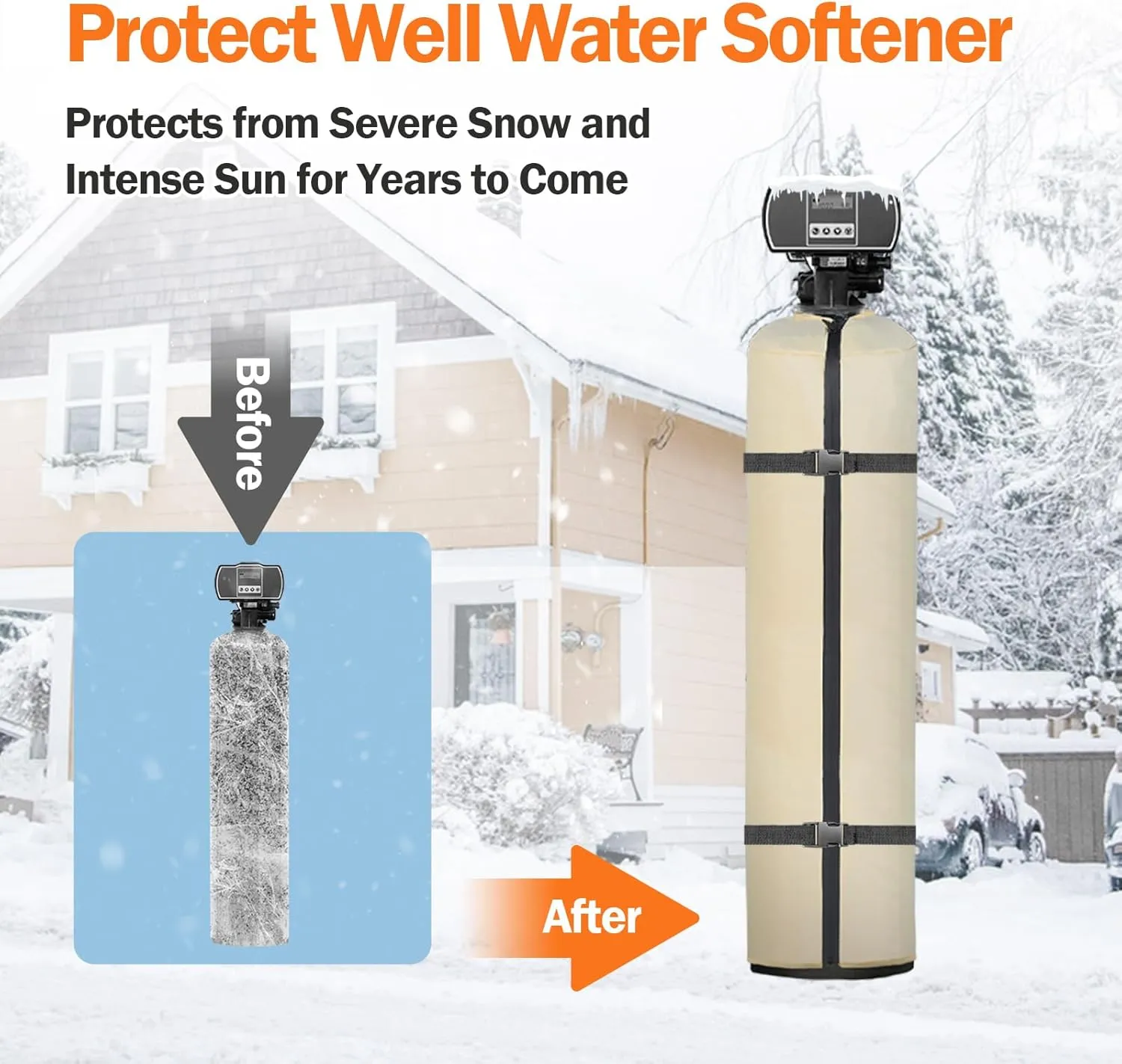 SUNICO Water Softener Cover, 3 Layers Insulated, 11.5''D x 52''H, Beige, Waterproof, UV Resistant