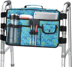 supregear Walker Bag for Seniors Folding Walker Accessories Bag (Double Sided), Walker Basket Caddy Large Capacity Waterproof Tote with 9 Pockets and Cup Holder