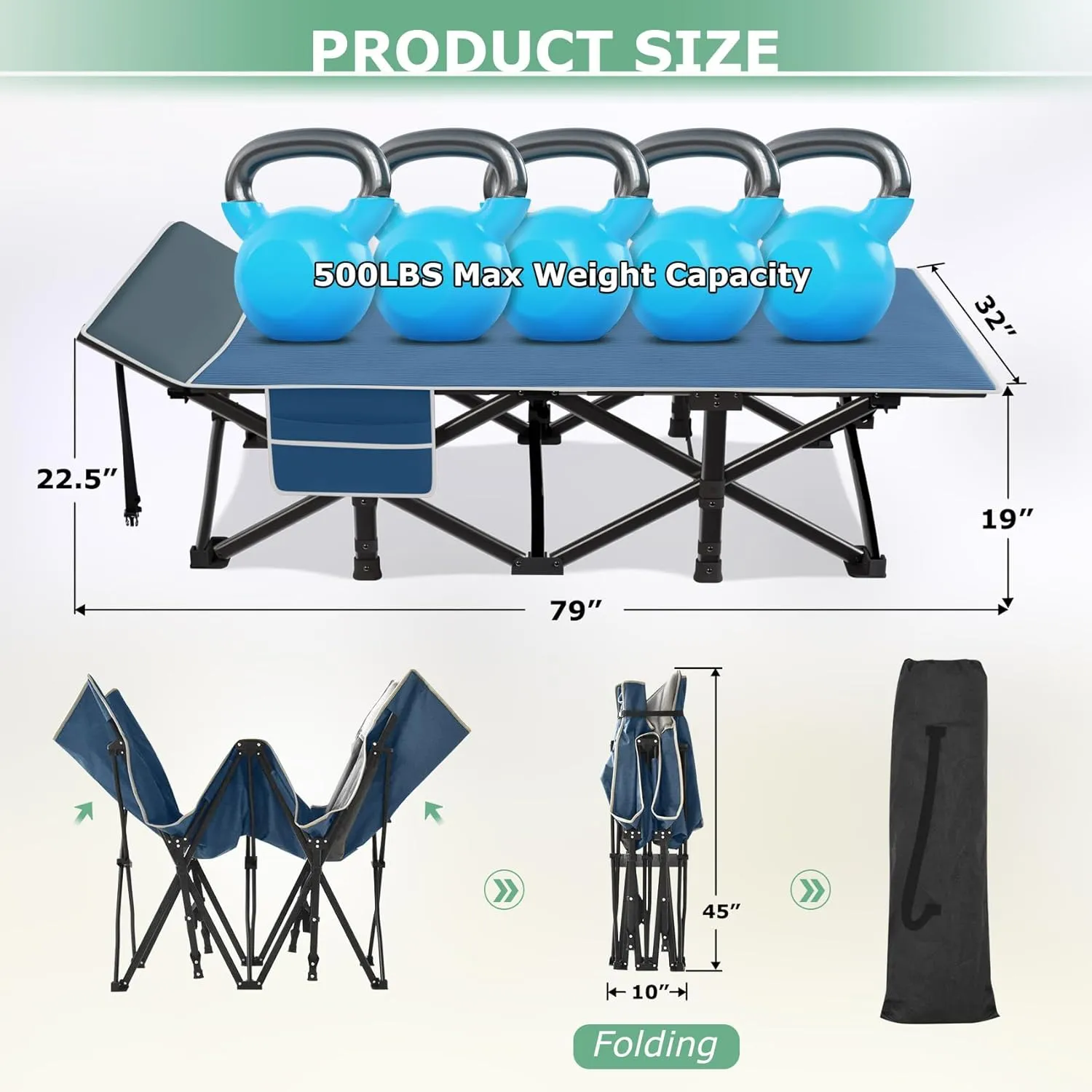 Suteck Camping Cot, 32In XXL Folding Camping Cot Heavy Duty Sleeping Bed for Adults 1200D Double Layer Oxford Cots for Camping W/Pilllow Mattress Carry Bag for Home Office Travel