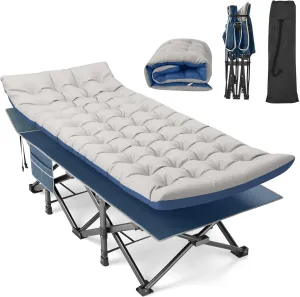 Suteck Camping Cot, 32In XXL Folding Camping Cot Heavy Duty Sleeping Bed for Adults 1200D Double Layer Oxford Cots for Camping W/Pilllow Mattress Carry Bag for Home Office Travel
