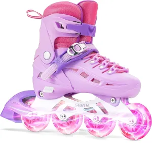 SWAY Inline Skates 4 Size Adjustable for Girls and Boys, All Wheels Light Up, Outdoor Inline Skates for Kids and Youths Age 4-16, Lightweight & Comfortable for Beginners