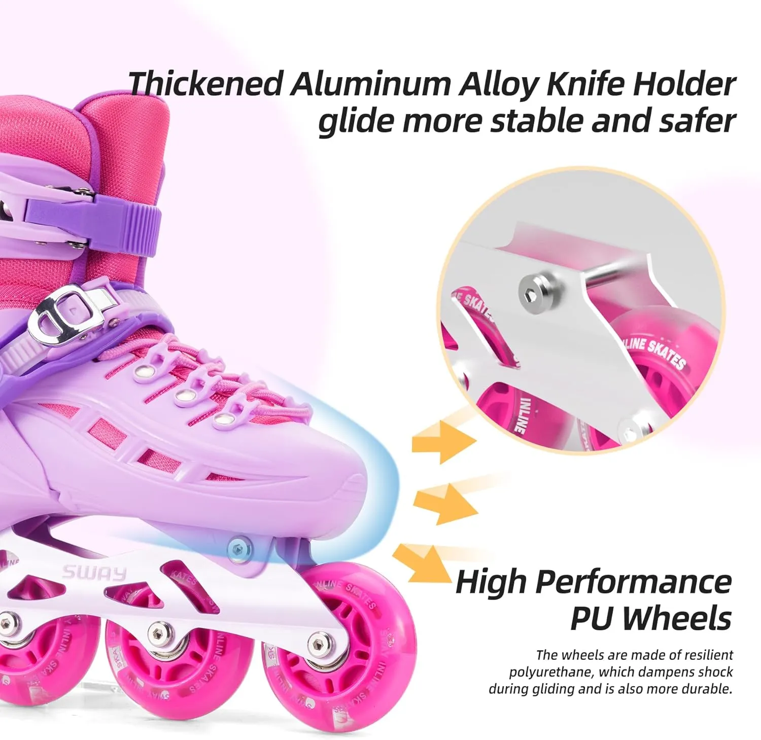 SWAY Inline Skates 4 Size Adjustable for Girls and Boys, All Wheels Light Up, Outdoor Inline Skates for Kids and Youths Age 4-16, Lightweight & Comfortable for Beginners