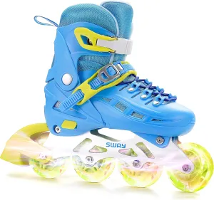SWAY Inline Skates 4 Size Adjustable for Girls and Boys, All Wheels Light Up, Outdoor Inline Skates for Kids and Youths Age 4-16, Lightweight & Comfortable for Beginners