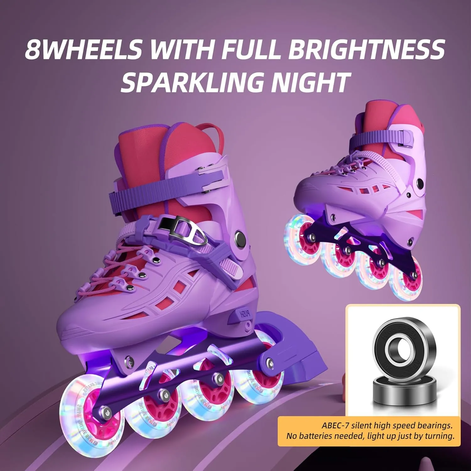 SWAY Inline Skates 4 Size Adjustable for Girls and Boys, All Wheels Light Up, Outdoor Inline Skates for Kids and Youths Age 4-16, Lightweight & Comfortable for Beginners