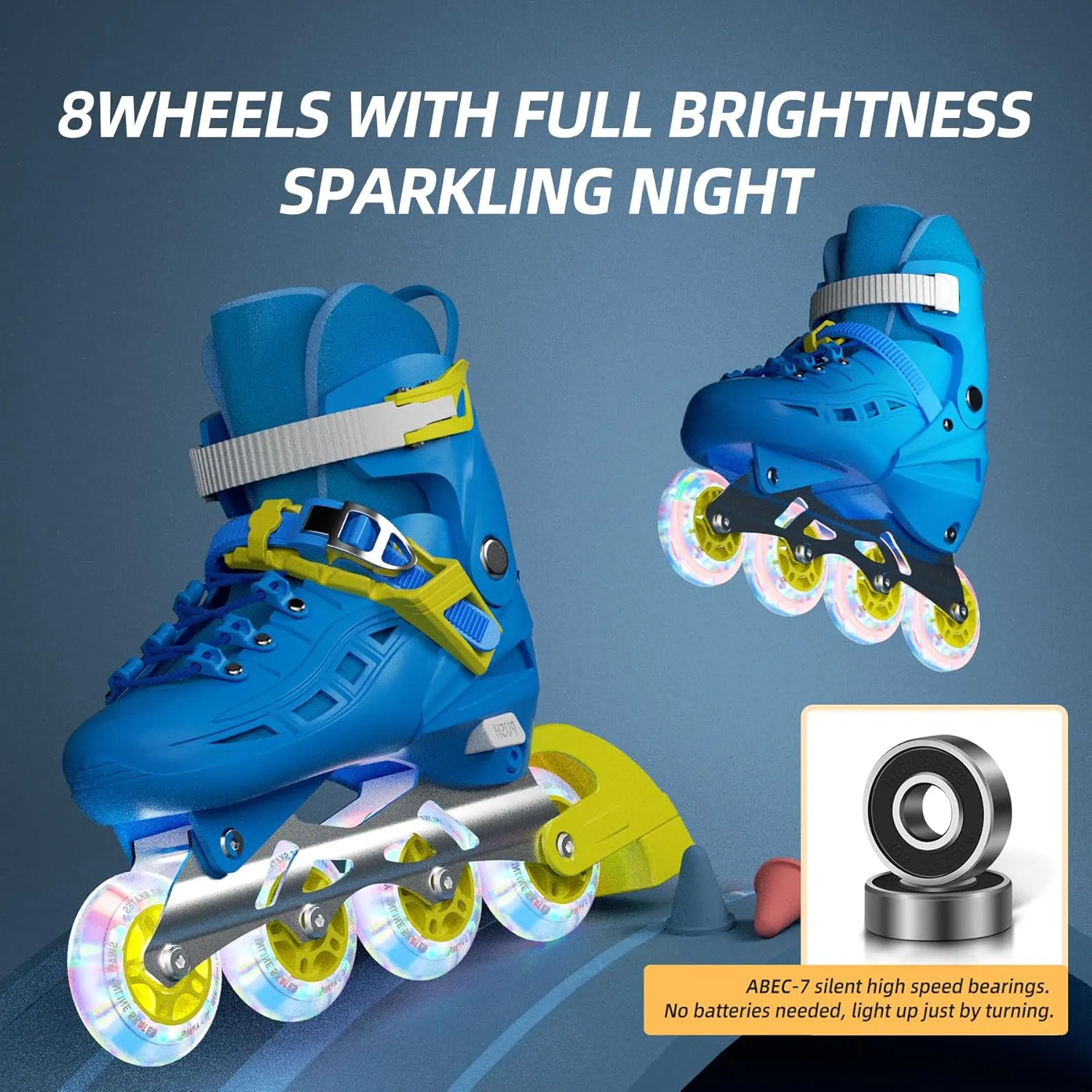 SWAY Inline Skates 4 Size Adjustable for Girls and Boys, All Wheels Light Up, Outdoor Inline Skates for Kids and Youths Age 4-16, Lightweight & Comfortable for Beginners