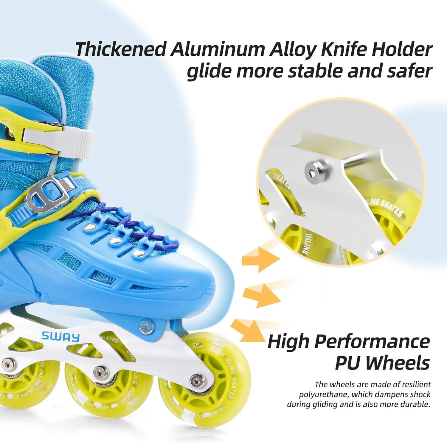 SWAY Inline Skates 4 Size Adjustable for Girls and Boys, All Wheels Light Up, Outdoor Inline Skates for Kids and Youths Age 4-16, Lightweight & Comfortable for Beginners