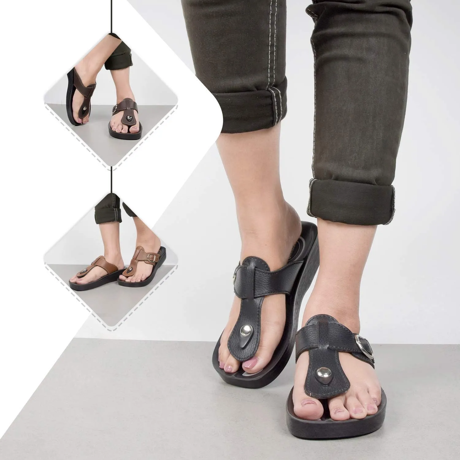 T-Bar Buckle Strap Sandals Flip Flop Slides for Women