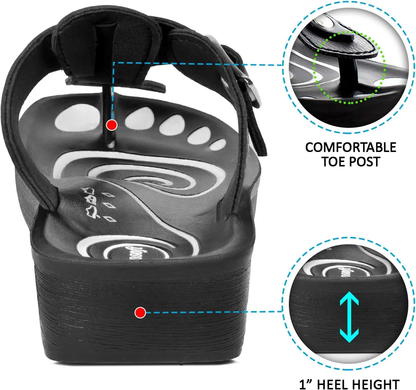 T-Bar Buckle Strap Sandals Flip Flop Slides for Women