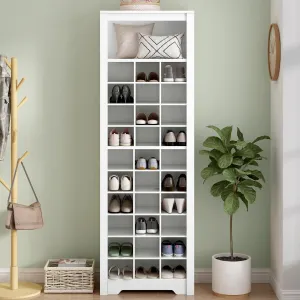 Tall Shoe Cabinet, 11-Tier Entryway Shoe Storage Cabinet, with 30 Cubbies Holds Up to 30 Pairs of Shoes, Wooden Shoe Organizer for Entryway, Hallway, Closet, White