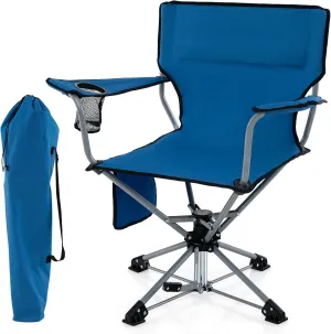 Tangkula Swivel Camping Chair, Portable Lawn Chair with Cup Holder, Storage Pocket, Carrying Bag, Lightweight Outdoor Folding Chair for Outside, Camp, Fishing, Hiking, Beach, No Assembly Needed