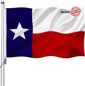 Texas State Flag 4x6 Double Sided Outdoor-Heavy Duty 210D polyester Sewn TX Flags Banner with 2 Brass Grommet Weatherproof Fade Resistant Indoor