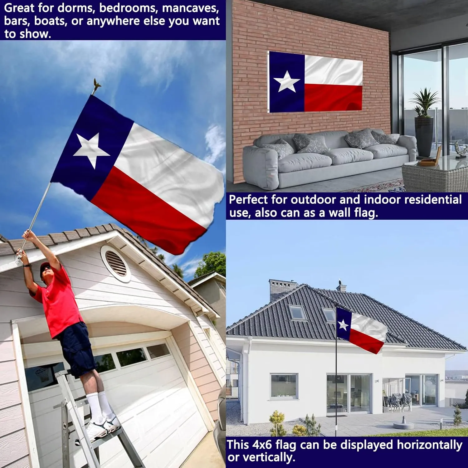 Texas State Flag 4x6 Double Sided Outdoor-Heavy Duty 210D polyester Sewn TX Flags Banner with 2 Brass Grommet Weatherproof Fade Resistant Indoor