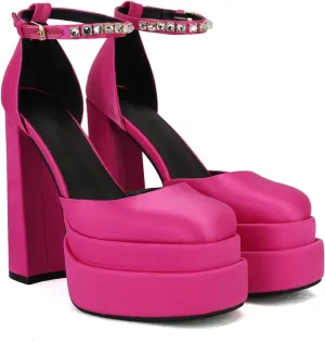 THESHY Womens Platform Chunky High Block Heels Ankle Strap Buckles Wedge Dress Pumps Fashion Shoes for Women