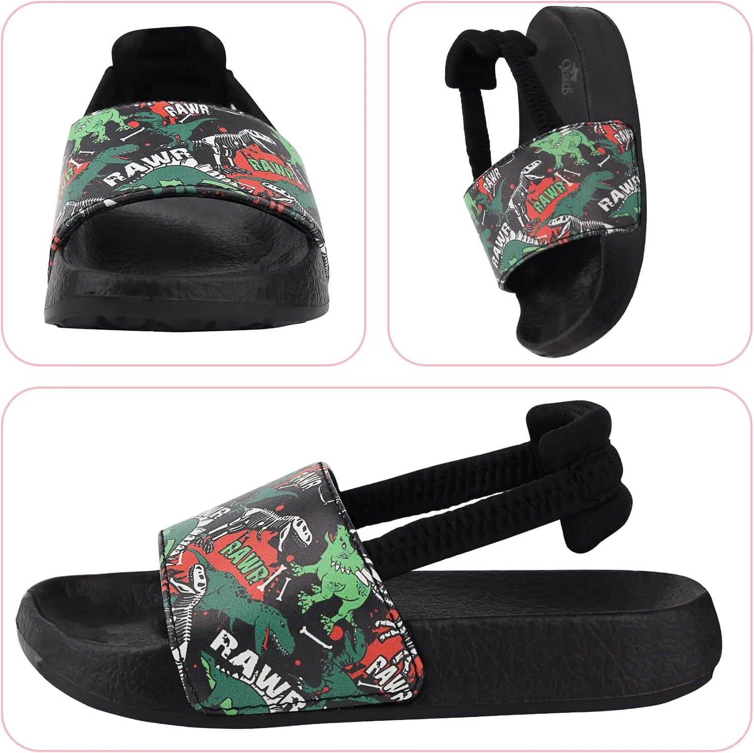 Toddler Boys Girls Slides Sandals with Elastic Strap Non-Slip Flip Flop Lightweight Little Kids Shower Slippers Beach Pool Shoes