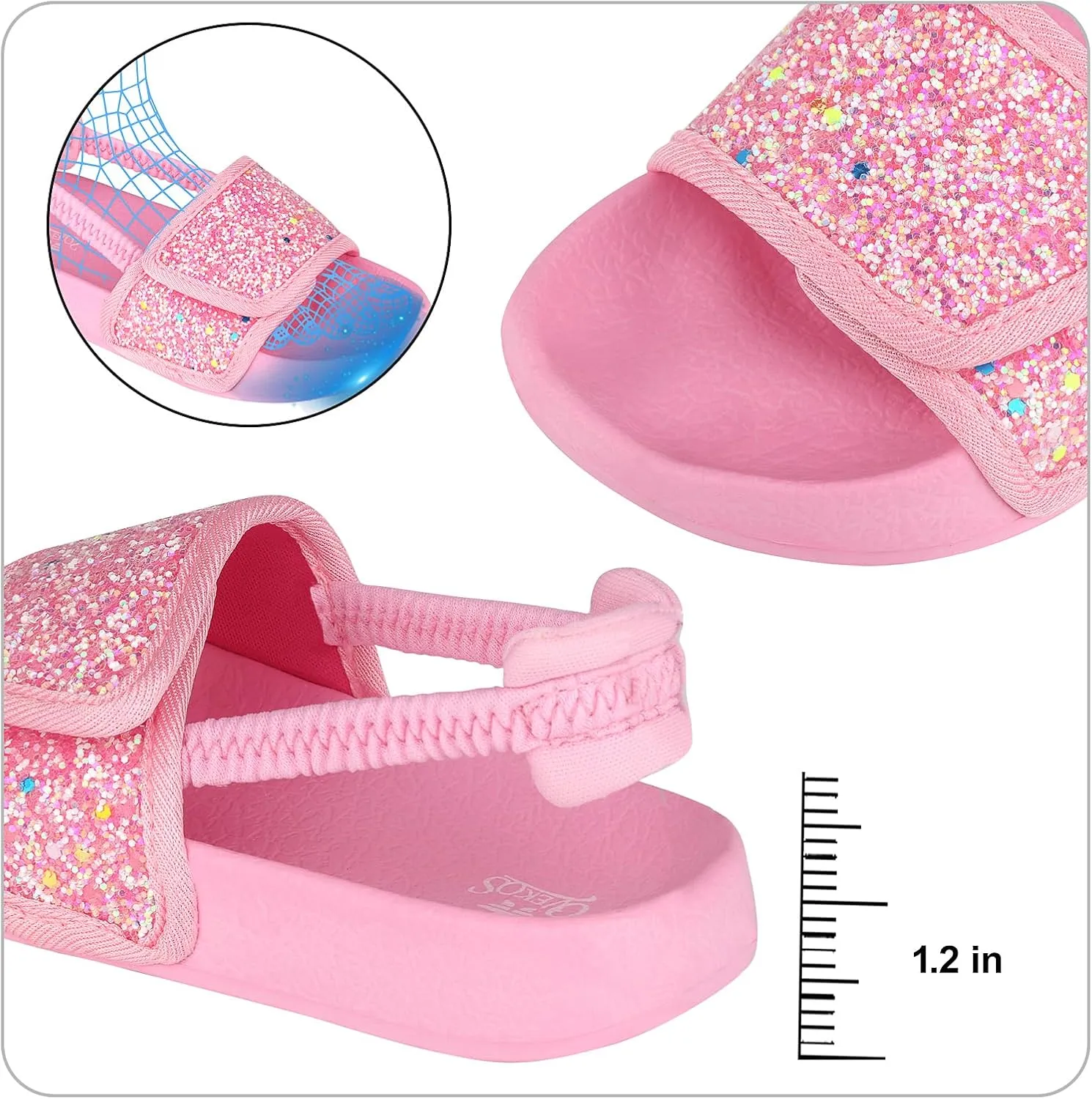Toddler Boys Girls Slides Sandals with Elastic Strap Non-Slip Flip Flop Lightweight Little Kids Shower Slippers Beach Pool Shoes