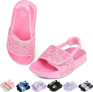Toddler Boys Girls Slides Sandals with Elastic Strap Non-Slip Flip Flop Lightweight Little Kids Shower Slippers Beach Pool Shoes