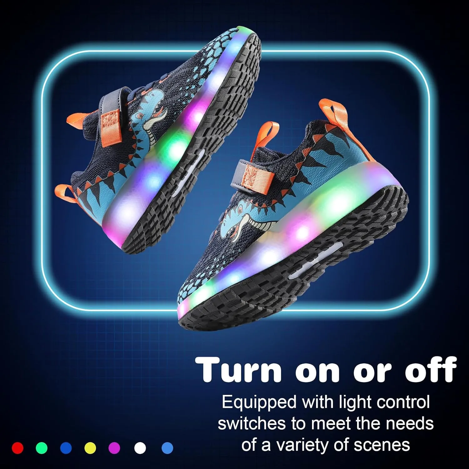 Toddler Sneakers Light Up Shoes for Boy Girl with Hook and Loop Comfortable Led Shoes Non-Slip Dinosaur Shark Shoes Little Kid