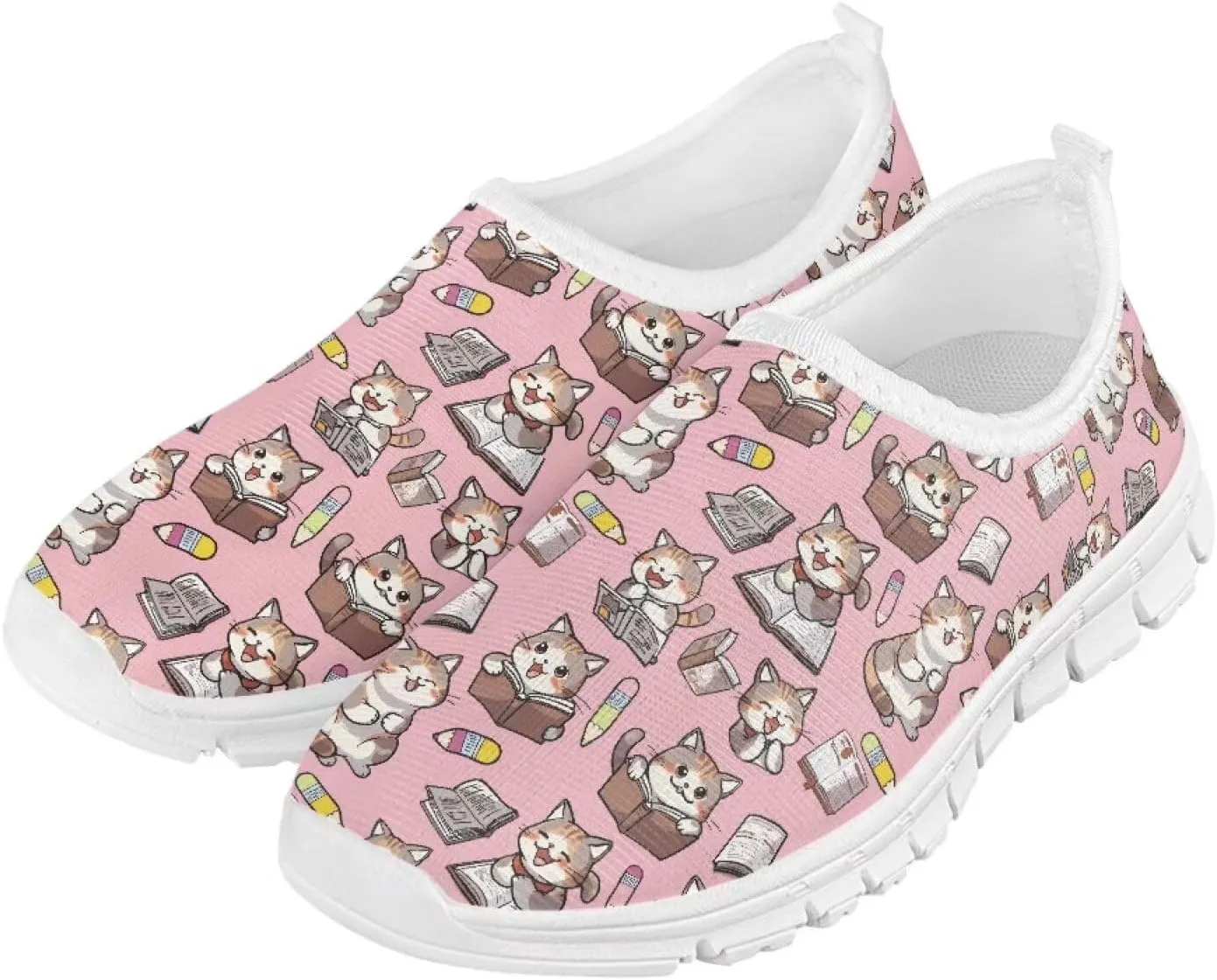 TODIYADDU Graphic Girls Sneakers Kids Breathable Mesh Shoes Lightweight Casual Tennis Running Athletic Sneaker, White