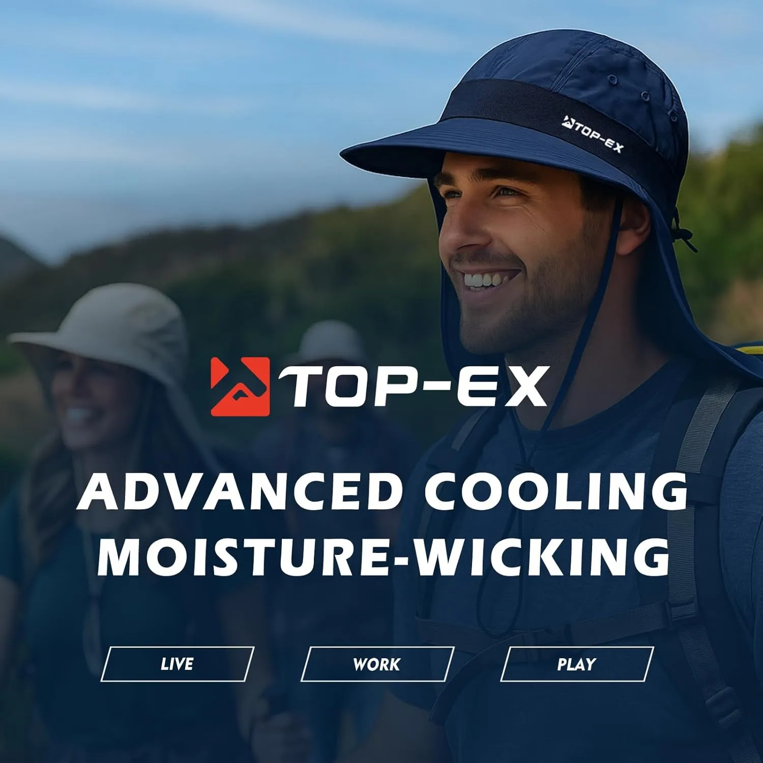 TOP-EX Cooling Sun Hat with Neck Flap – UPF 50  Wide Brim Breathable Hat for Hiking, Fishing & Big Heads