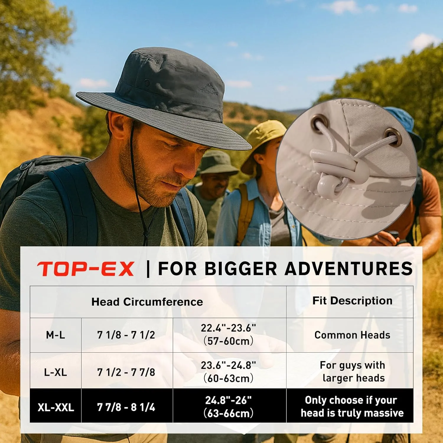 TOP-EX Waterproof Rain XL XXL Large Size Oversized Mens Sun Hats Fishing Bucket Boonie Beach UV Protection Wide Brim