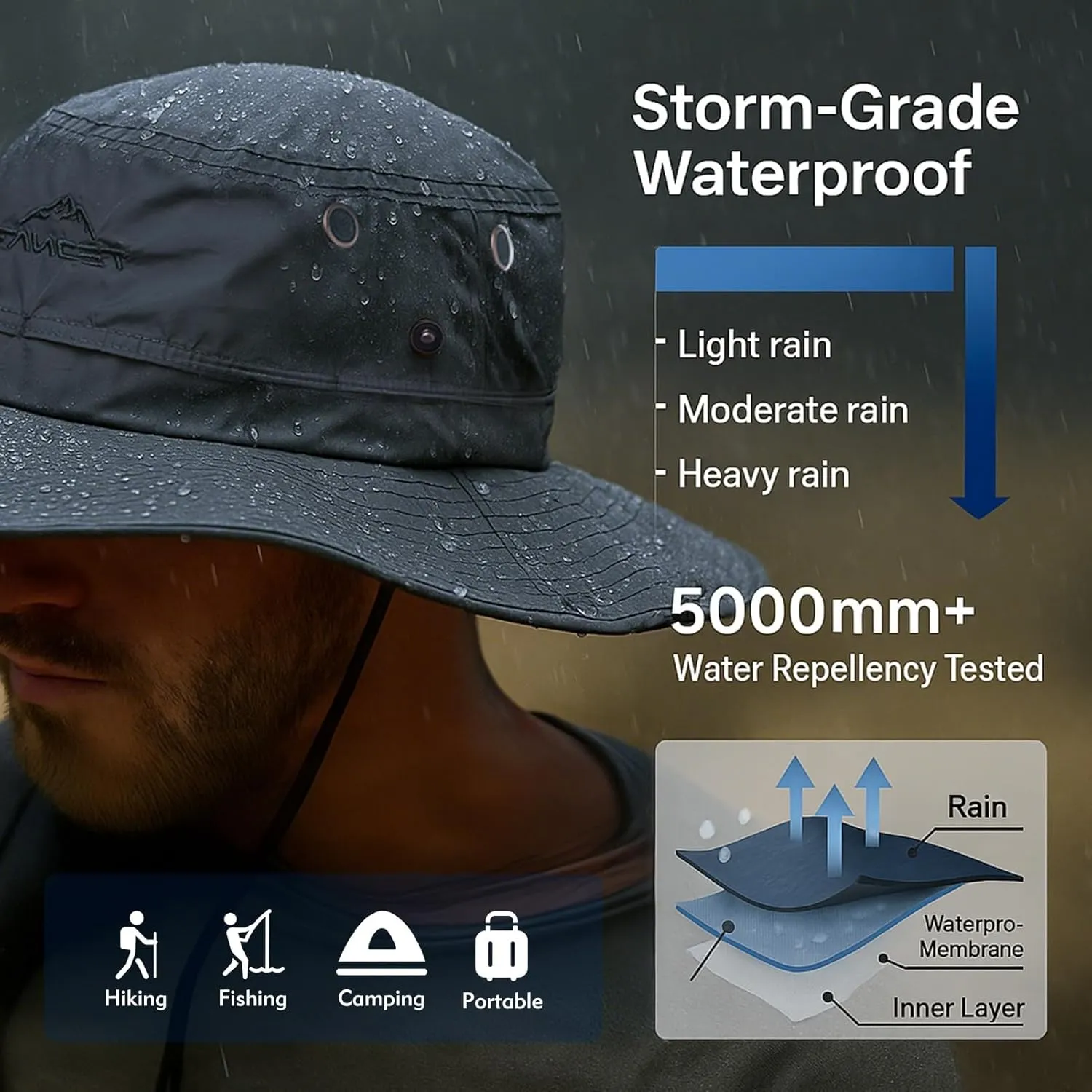 TOP-EX Waterproof Rain XL XXL Large Size Oversized Mens Sun Hats Fishing Bucket Boonie Beach UV Protection Wide Brim