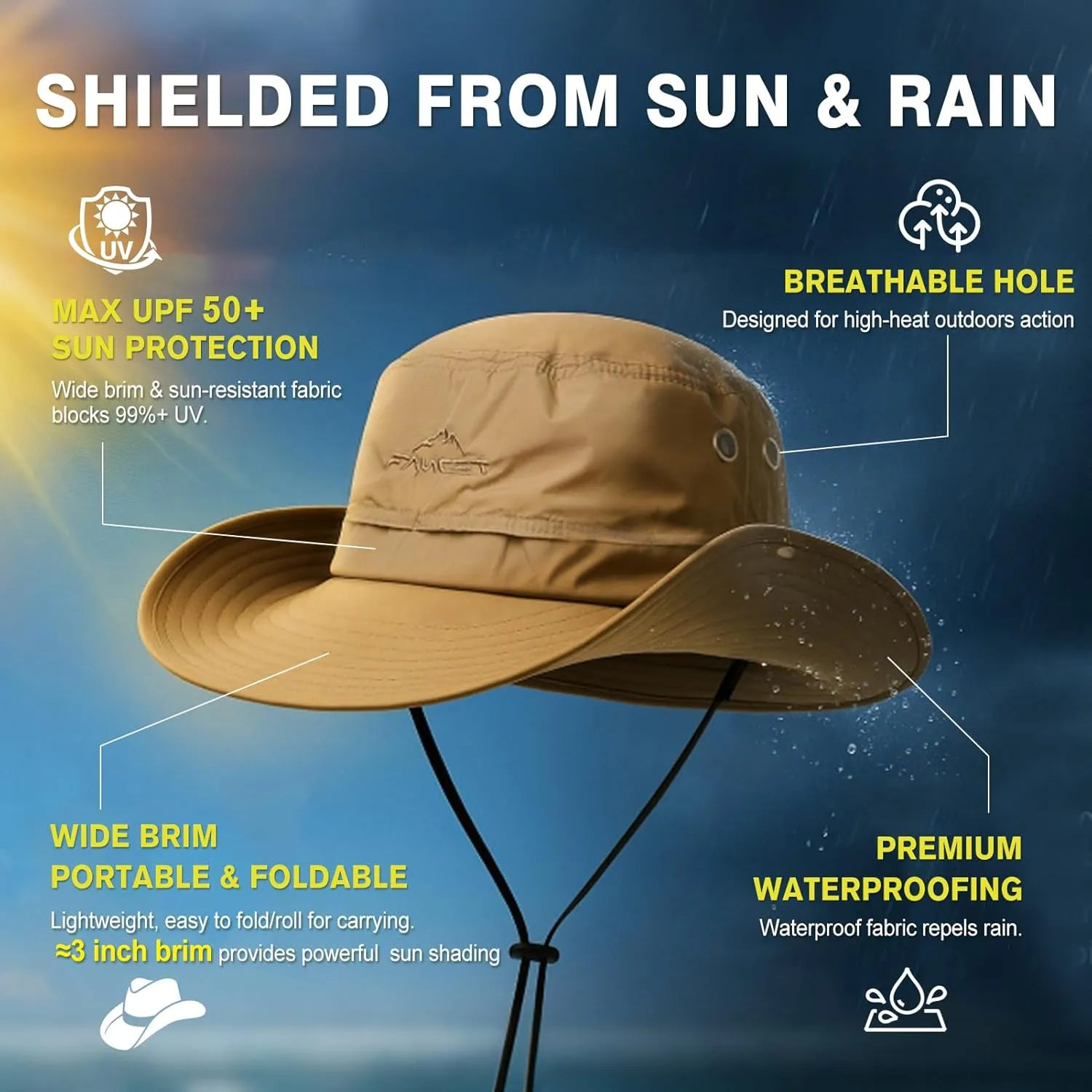 TOP-EX Waterproof Rain XL XXL Large Size Oversized Mens Sun Hats Fishing Bucket Boonie Beach UV Protection Wide Brim