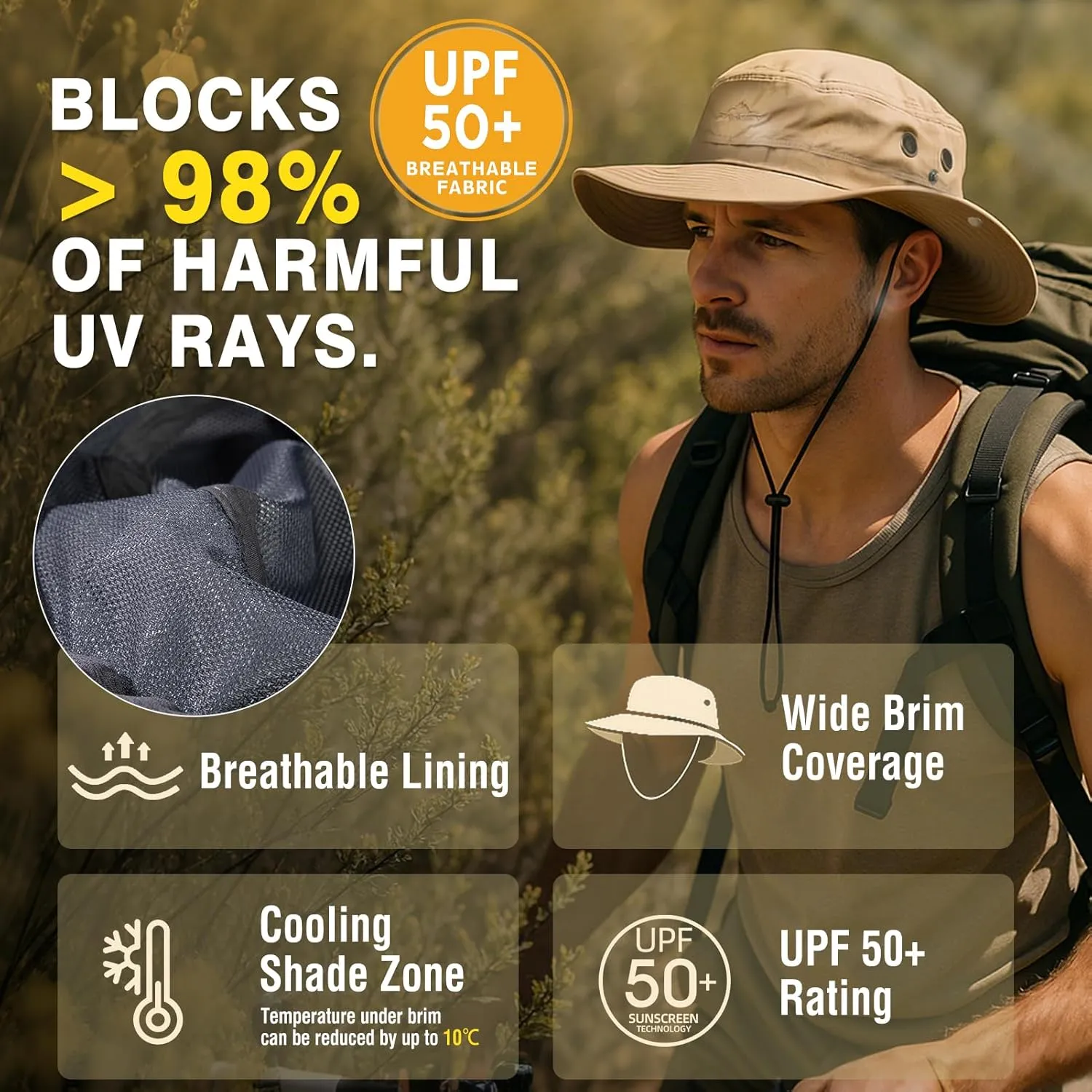 TOP-EX Waterproof Rain XL XXL Large Size Oversized Mens Sun Hats Fishing Bucket Boonie Beach UV Protection Wide Brim