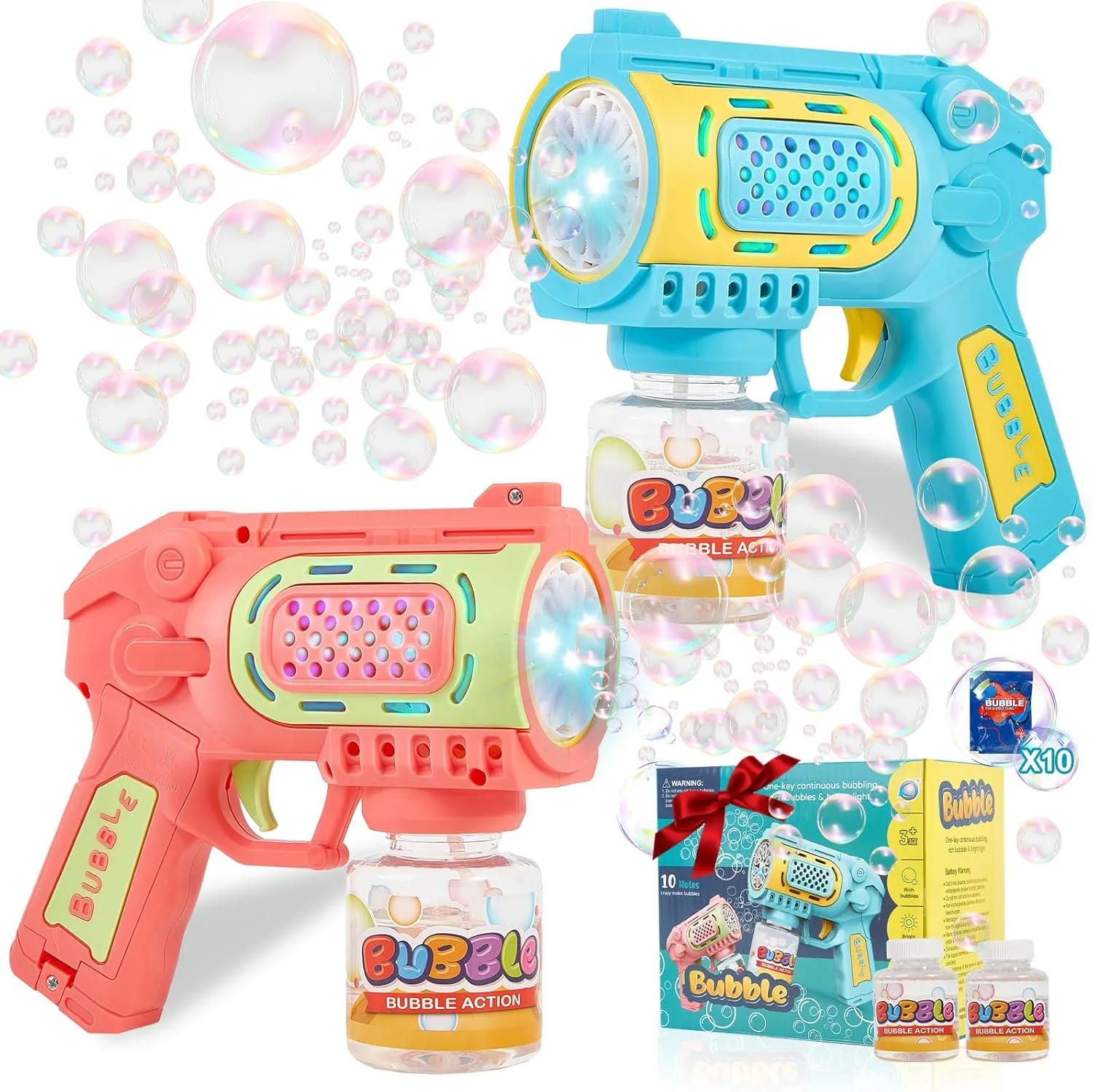 Toys for 3-8 Year Old Boys Girls: Bubble Guns with Bubble Solution 2 Pack, Bubbles Machine Blaster Blower Maker, Outdoor Toys for Kids Toddlers, Birthday Gifts for Ages 3 4 5 6 7 8 Year Old
