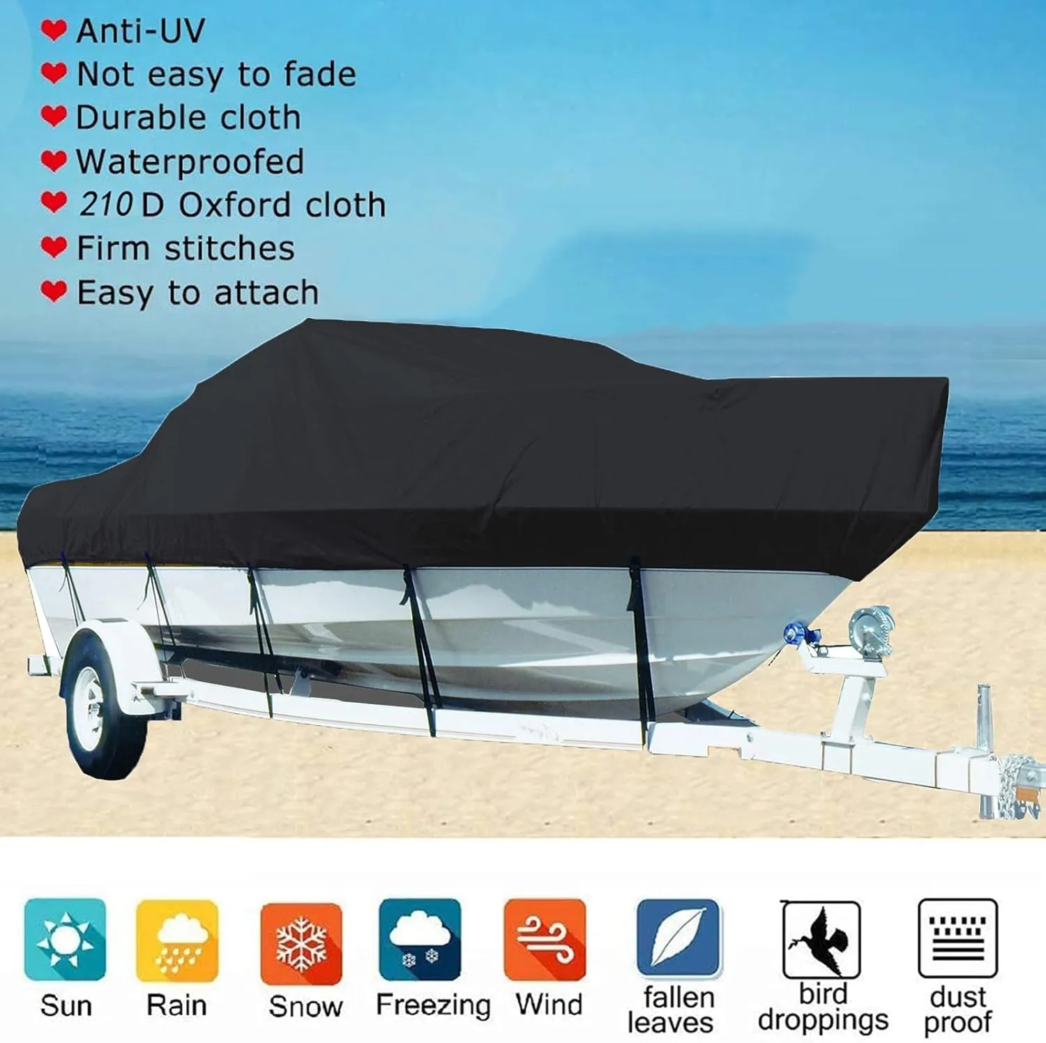 Trailerable Boat Cover 11-27ft 600D Waterproof Heavy Duty UV Resistant Marine Grade Polyester V-Shaped Boat Cover All Weather Protection,11to13ft