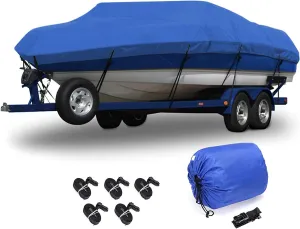 Trailerable Boat Cover Premium 420D Marine Grade Polyester Oxford Waterproof UV Protected Yacht Speedboat V-Hull V-Shaped Boat Cover,12to14ft