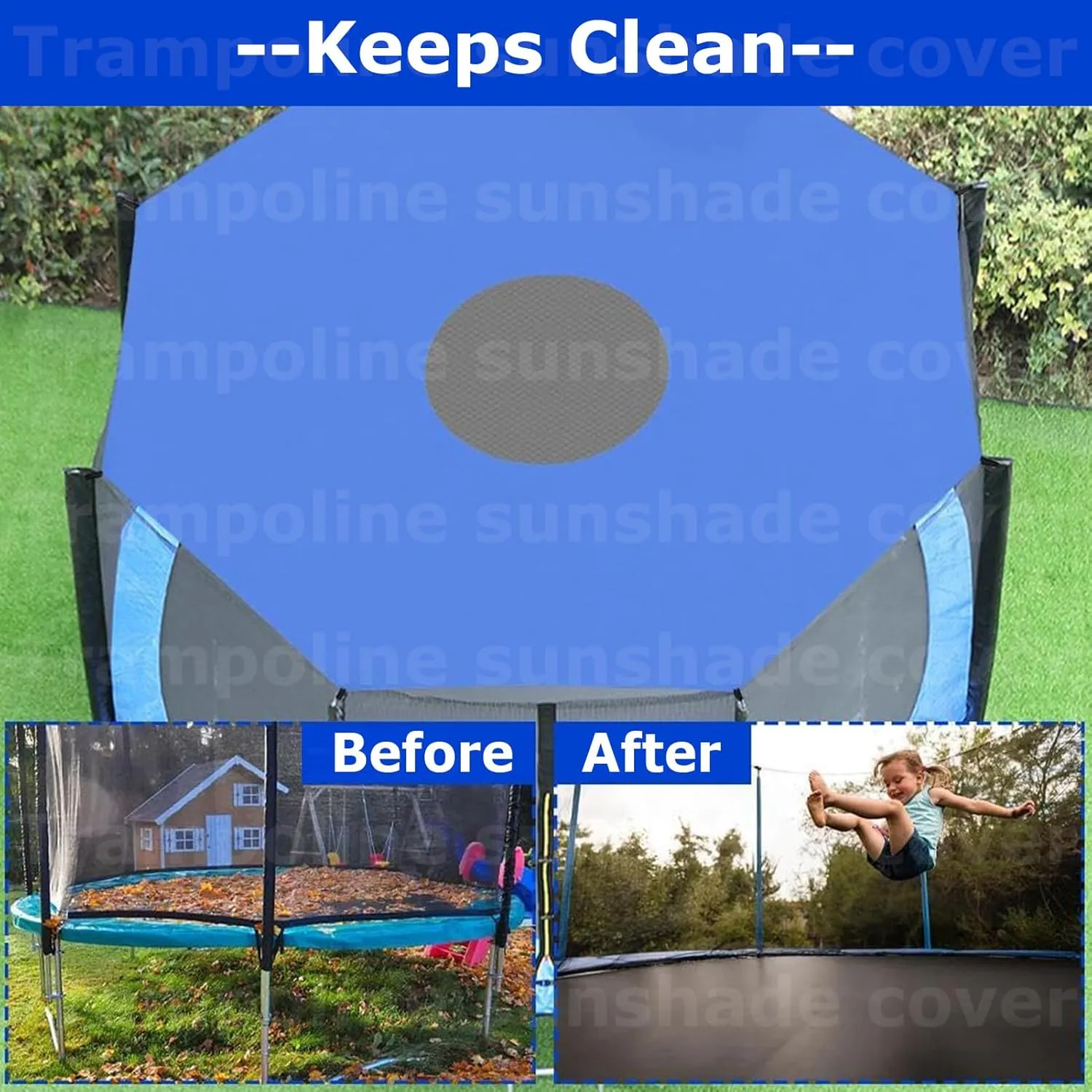 Trampoline Shade Cover, Outdoor 6Ft 8Ft 10Ft 12Ft 14Ft UV Sun Protection Trampoline Top Cover for 6 Poles Trampoline