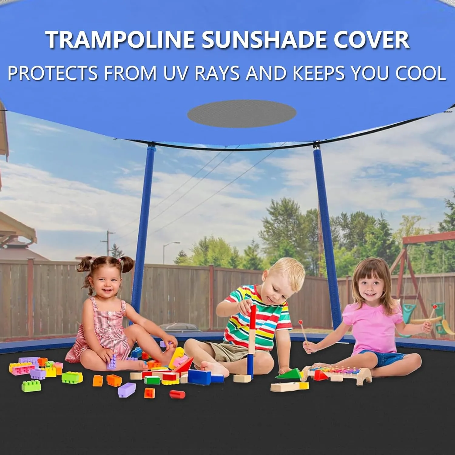 Trampoline Shade Cover, Outdoor 6Ft 8Ft 10Ft 12Ft 14Ft UV Sun Protection Trampoline Top Cover for 6 Poles Trampoline