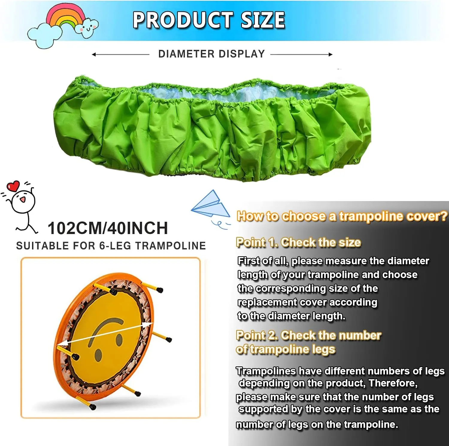 Trampoline Spring Cover 40 Inch Replacement Safety Pad for Mini Trampoline 3 Layer Protect Tear-Resistant Oxford Cloth Easy to Install Replacement for Home, Gym
