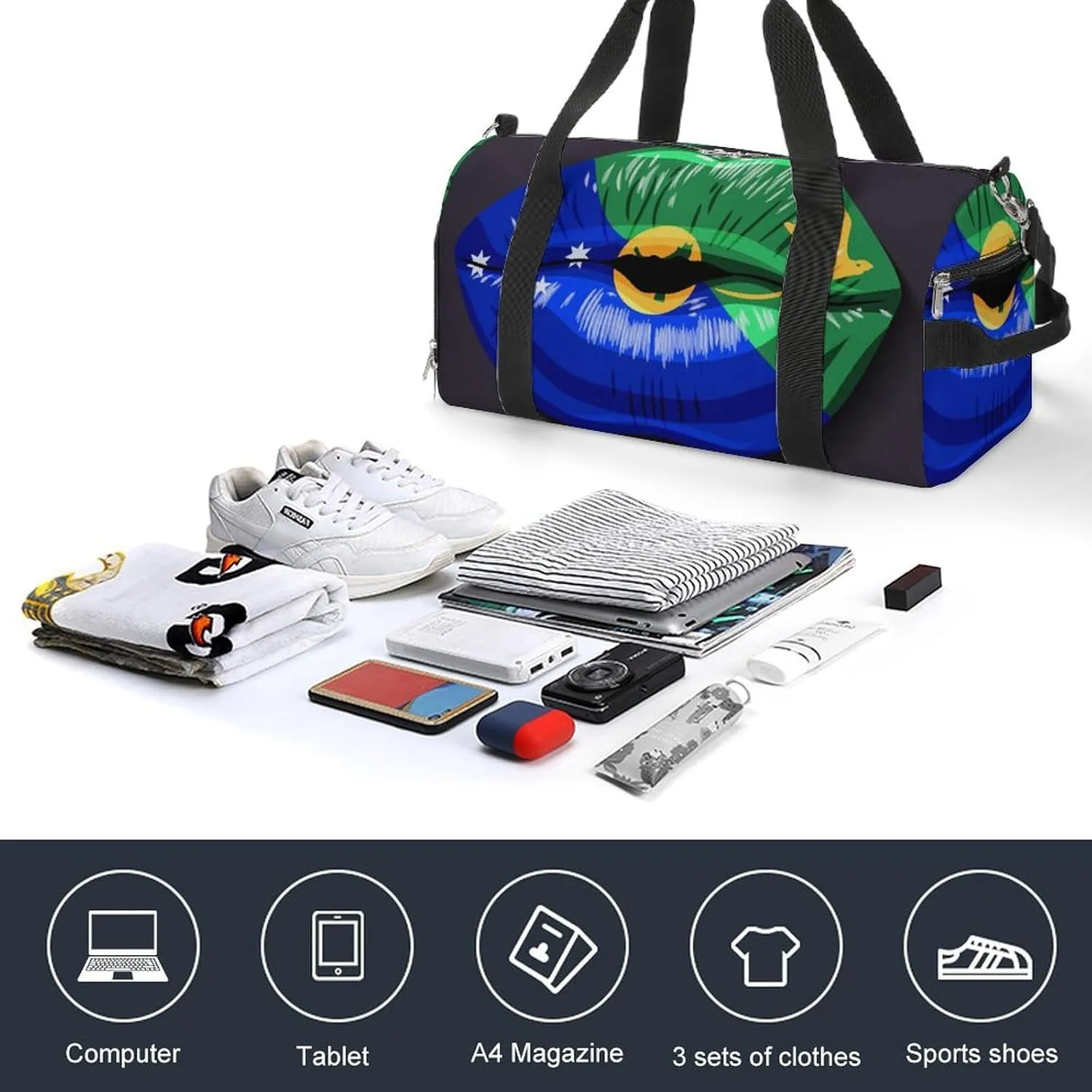 Travel Duffel Bag with Christmas Lslands Flag Lips for Women and Men Shoe Compartment and Wet Pocket