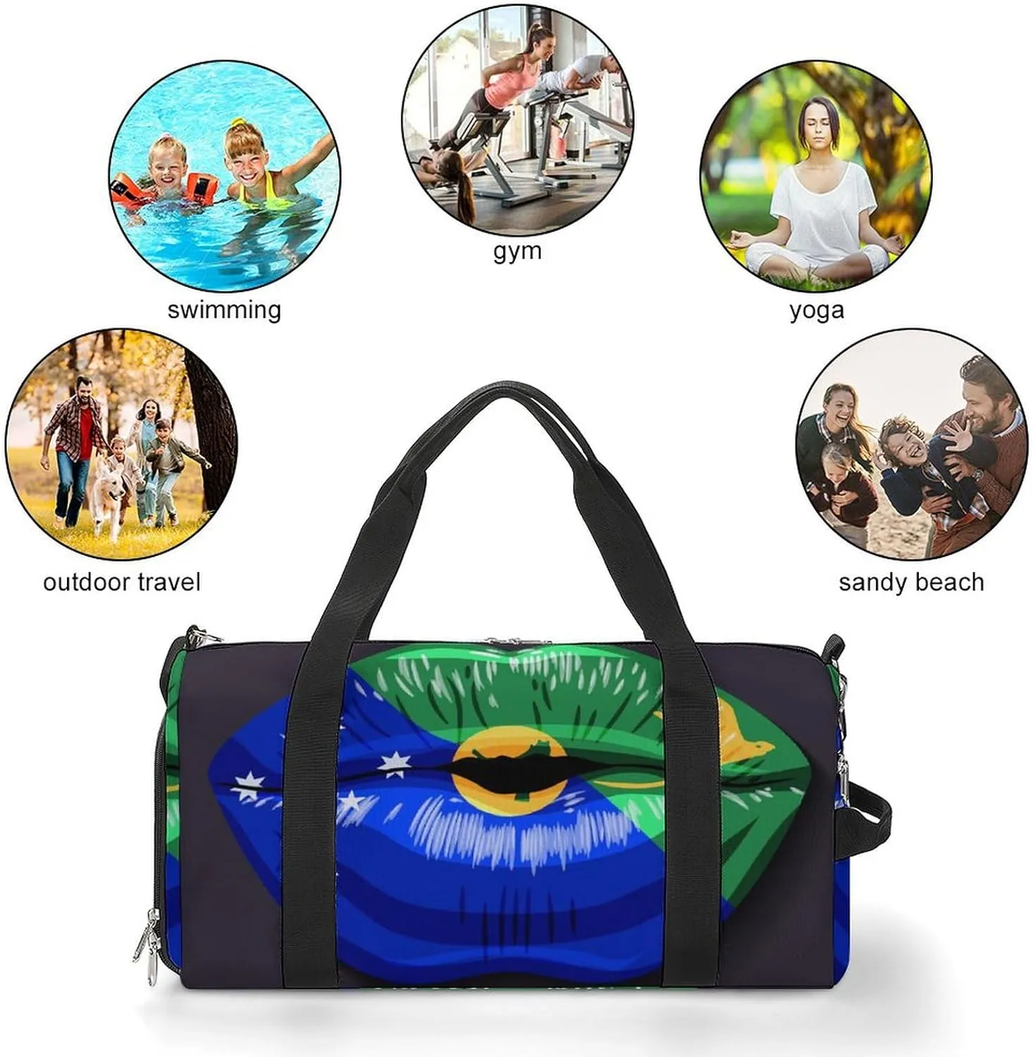 Travel Duffel Bag with Christmas Lslands Flag Lips for Women and Men Shoe Compartment and Wet Pocket