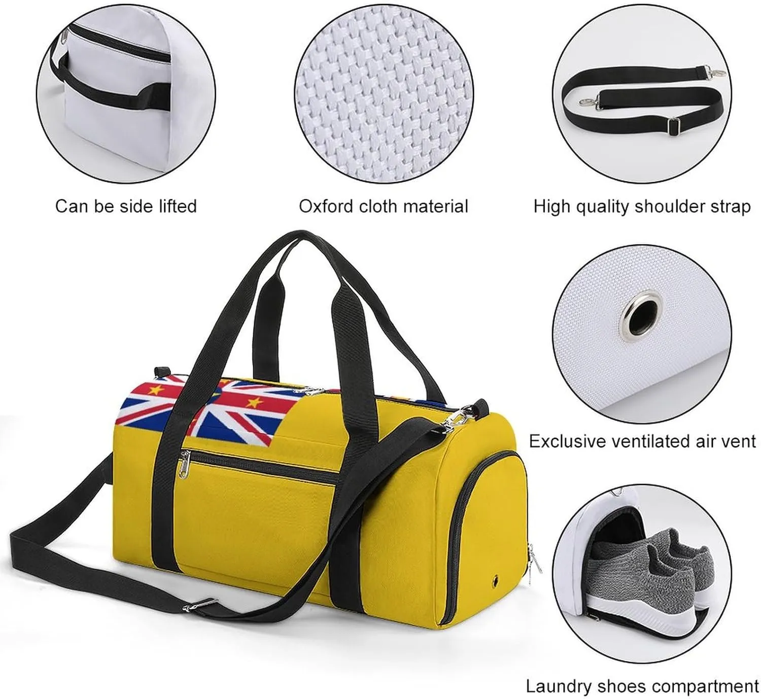 Travel Duffel with Niue Flag for Men Women Shoe Compartment Sports Bag