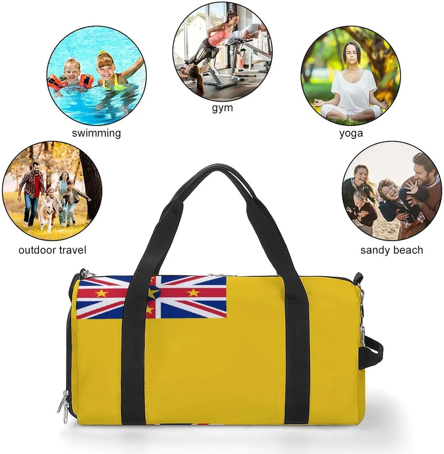 Travel Duffel with Niue Flag for Men Women Shoe Compartment Sports Bag