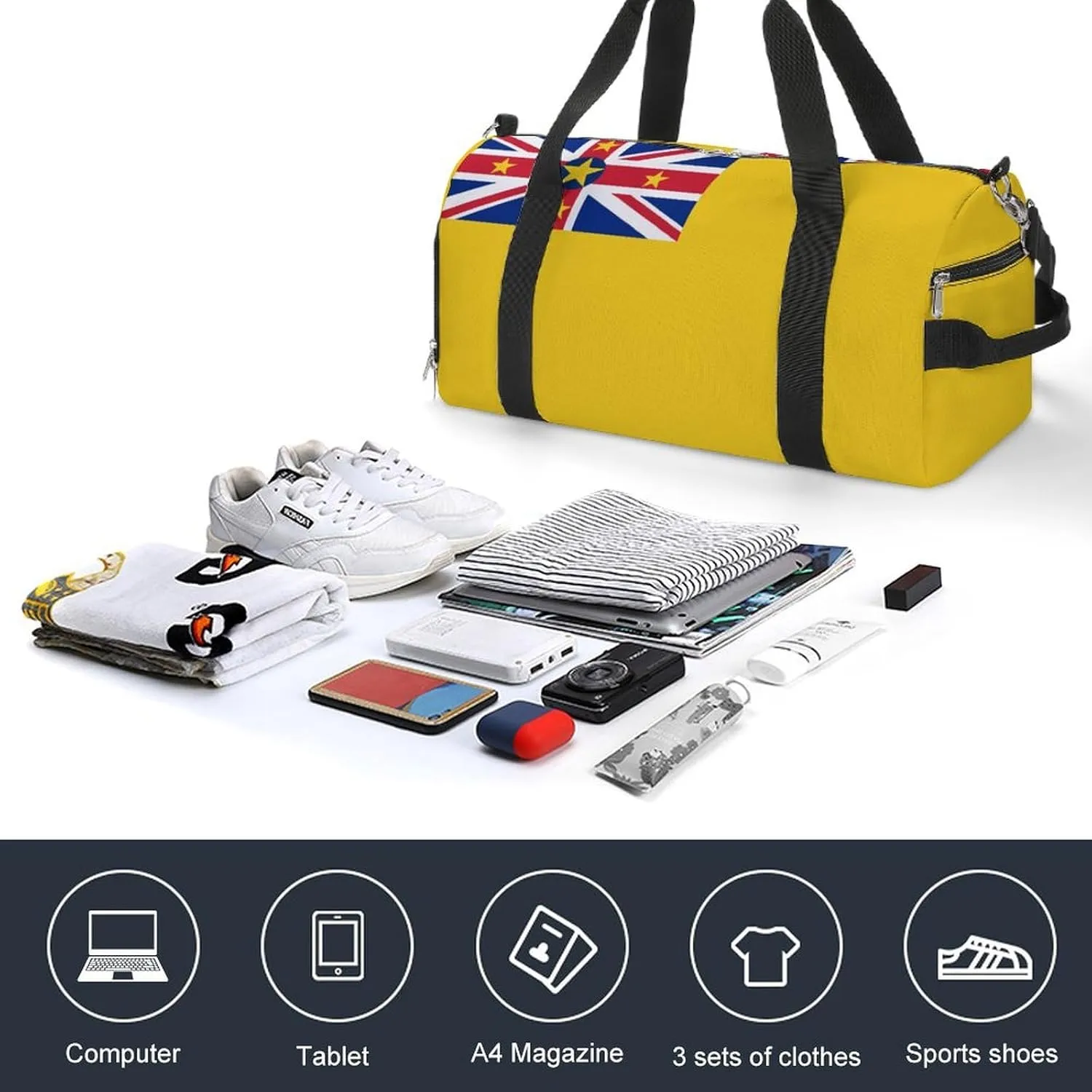 Travel Duffel with Niue Flag for Men Women Shoe Compartment Sports Bag